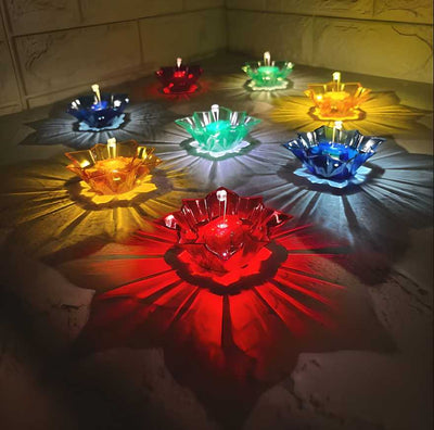 Eternal Glow, Water Sensor, 3D Reflective Colourful Diyas🪔✨(Pack of 4/12/24)