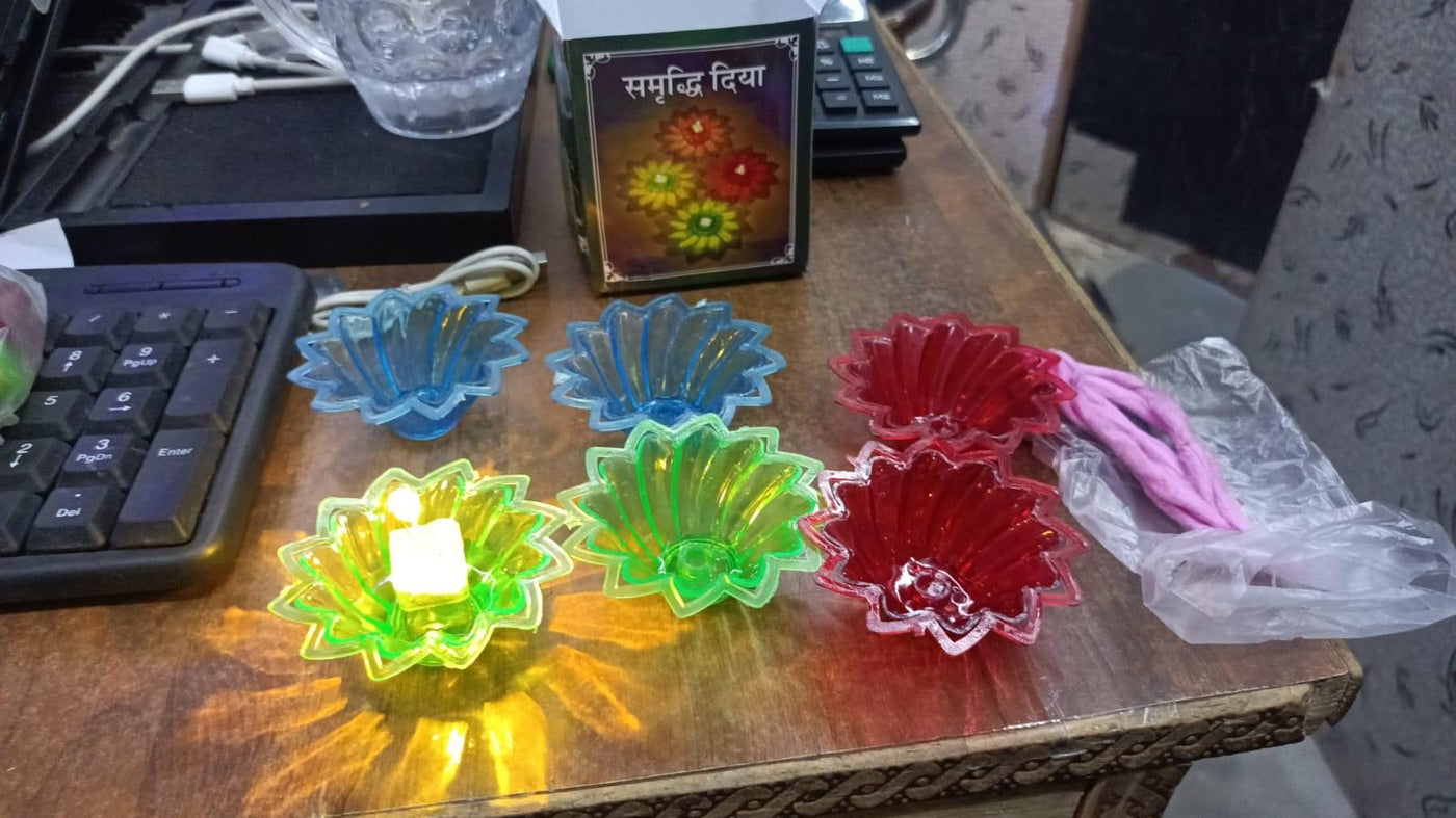 Eternal Glow, Water Sensor, 3D Reflective Colourful Diyas🪔✨(Pack of 4/12/24)